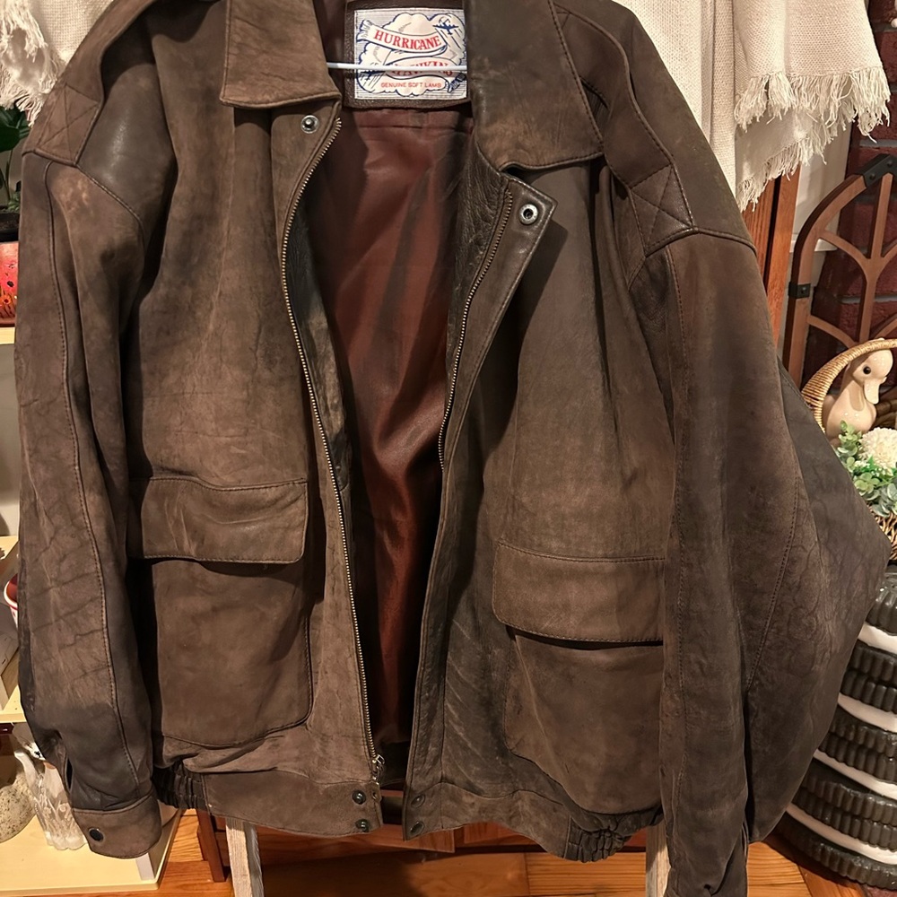 Hurricane Hawkins Vintage Brown Leather Bomber Jacket (Large)